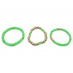 GOLD BEADED ACRYLIC STRETCH BRACELET SET - GREEN