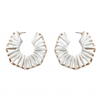 RAFFIA FAN HOOP EARRINGS - WHITE