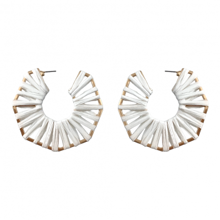RAFFIA FAN HOOP EARRINGS - WHITE