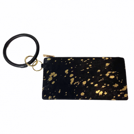 GENUINE COWHIDE WRISTLET - BLACK & GOLD