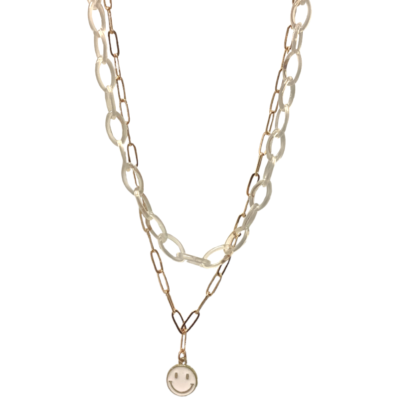 SMILEY FACE ACRYLIC LAYERED NECKLACE - GOLD & CLEAR 