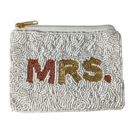 FUN SEED BEAD COIN PURSE  WHITE"MRS."