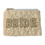 LIGHT COLORED SEED BEAD COIN PURSE - IVORY GOLD PEARL "BRIDE"