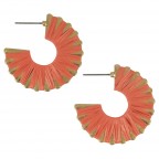 RAFFIA WRAPPED OPEN HOOP EARRINGS - CORAL