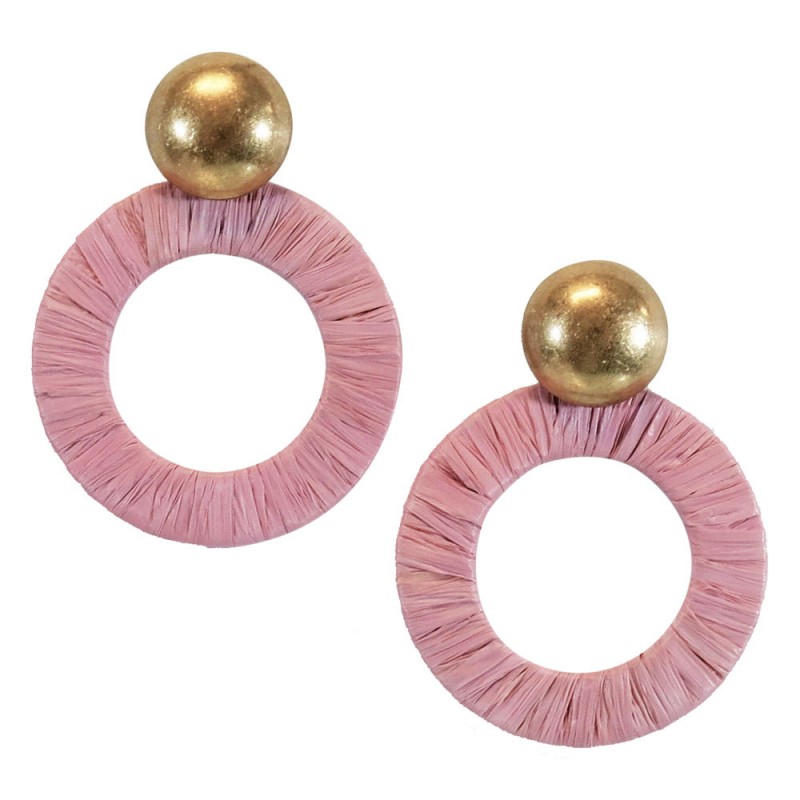 RAFFIA HOOP EARRINGS - PINK