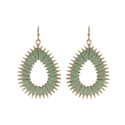 WRAPPED RAFFIA TEAR DROP HOOPS - MINT