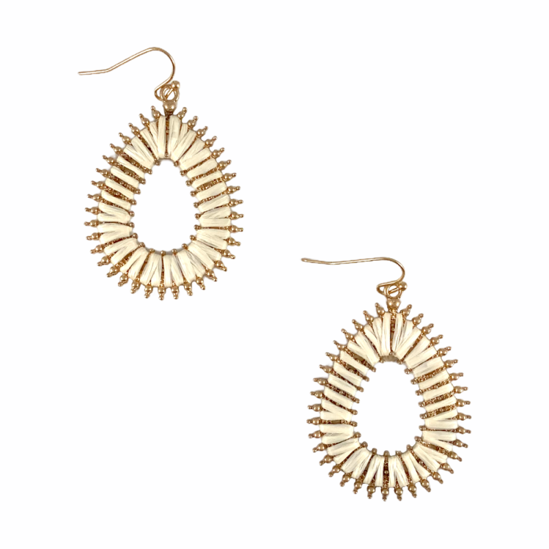 RAFFIA WOVEN TEARDROP EARRINGS - IVORY