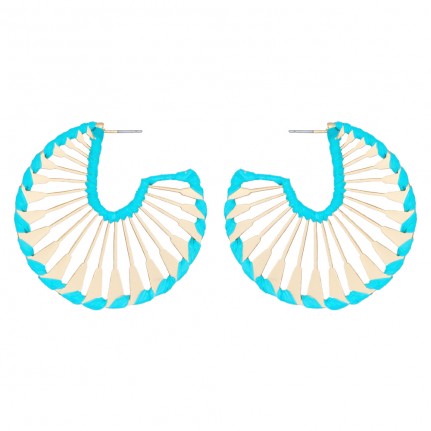 WRAPPED FAN HOOP EARRINGS - TURQUOISE