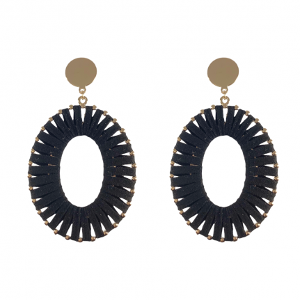 WRAPPED SUEDE OVAL HOOPS - BLACK