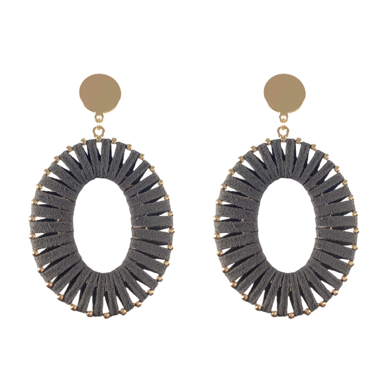WRAPPED SUEDE OVAL HOOPS - GREY 