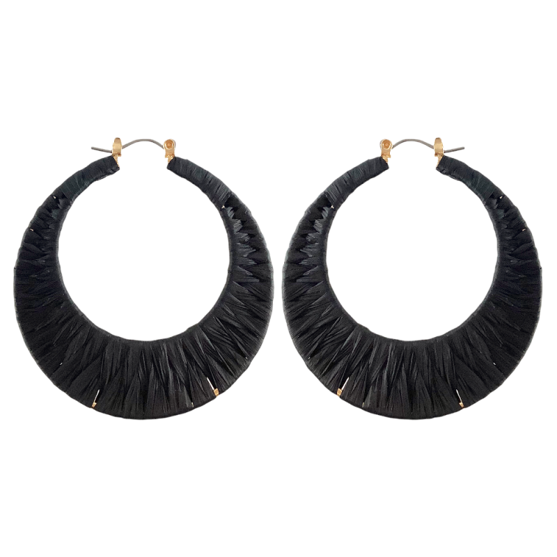  RAFFIA WRAPPED HOOPS - BLACK