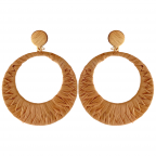 RAFFIA WRAPPED CIRCLE HOOPS - DARK BEIGE
