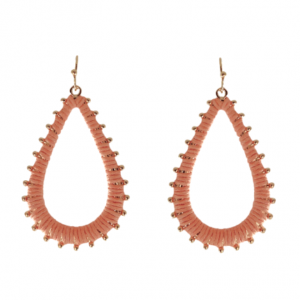 THREAD WRAPPED TEAR DROP THIN HOOPS & GOLD BALL DETAIL - PEACH