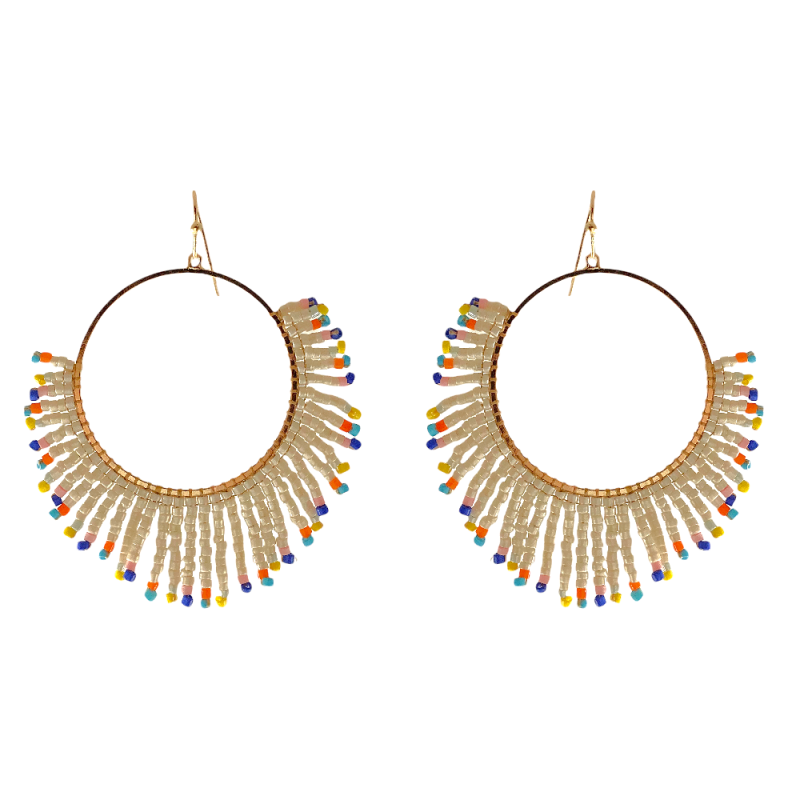 SEED BEAD FRINGE & MULTI DETAIL HOOPS - IVORY