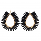 TEAR DROP RAFFIA HOOP EARRINGS - BLACK 