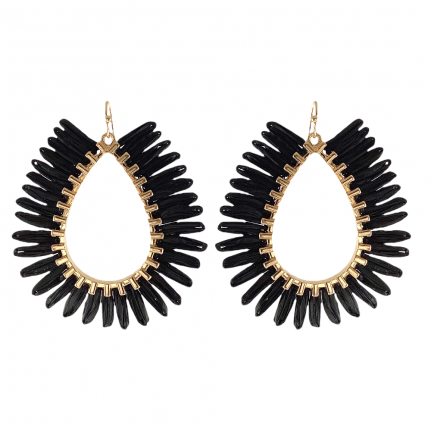 TEAR DROP RAFFIA HOOP EARRINGS - BLACK 