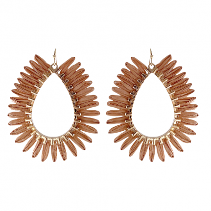 TEAR DROP RAFFIA HOOP EARRINGS - DARK BEIGE