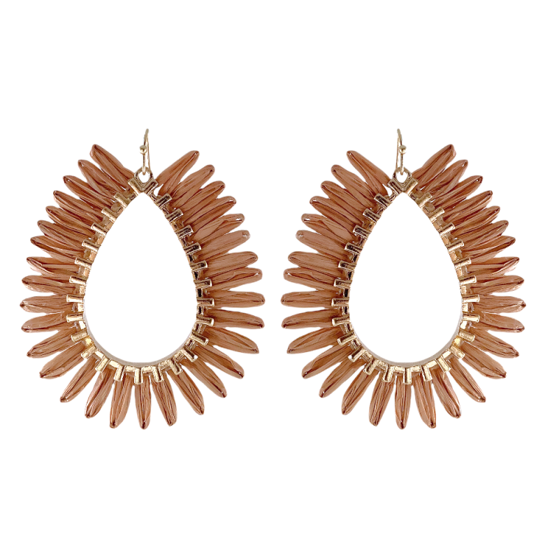 TEAR DROP RAFFIA HOOP EARRINGS - DARK BEIGE