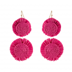 RAFFIA WRAPPED 2 TIER FLOWER DROP EARRINGS - HOT PINK