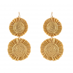 RAFFIA WRAPPED 2 TIER FLOWER DROP EARRINGS - BEIGE