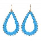 RAFFIA WRAPPED TEARDROP EARRINGS - LIGHT BLUE