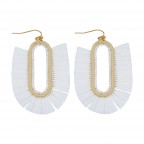 RAFFIA & SMALL BEADED DETAILS DROP EARRINGS - WHITE