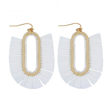 RAFFIA & SMALL BEADED DETAILS DROP EARRINGS - WHITE