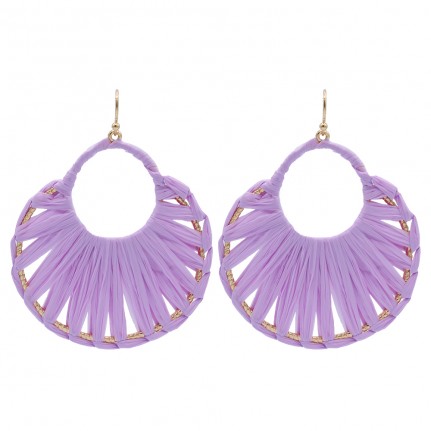 OVAL RAFFIA THREAD DROP EARRINGS - LAVENDER
