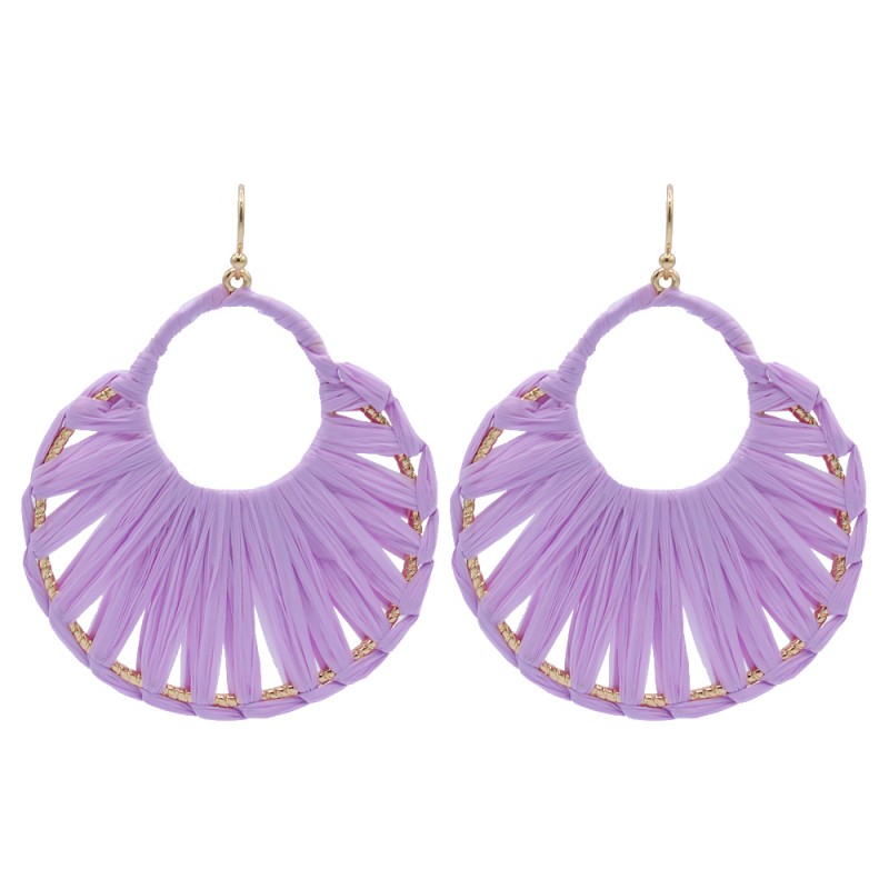 OVAL RAFFIA THREAD DROP EARRINGS - LAVENDER