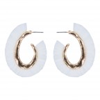 FRINGE RAFFIA CURVED HOOP EARRINGS - WHITE