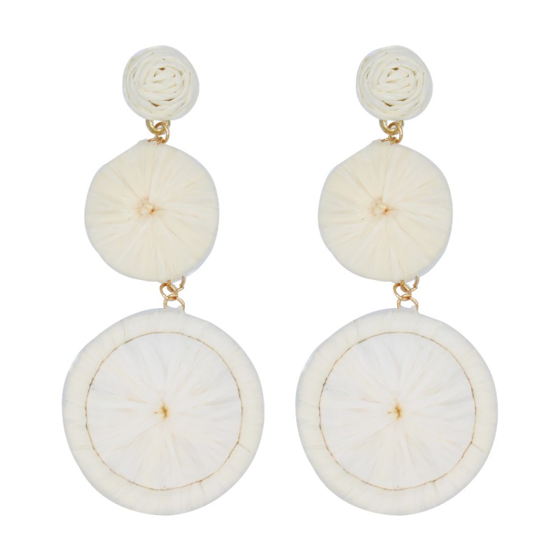 RAFFIA WRAPPED DROP DANGLE EARRINGS - IVORY