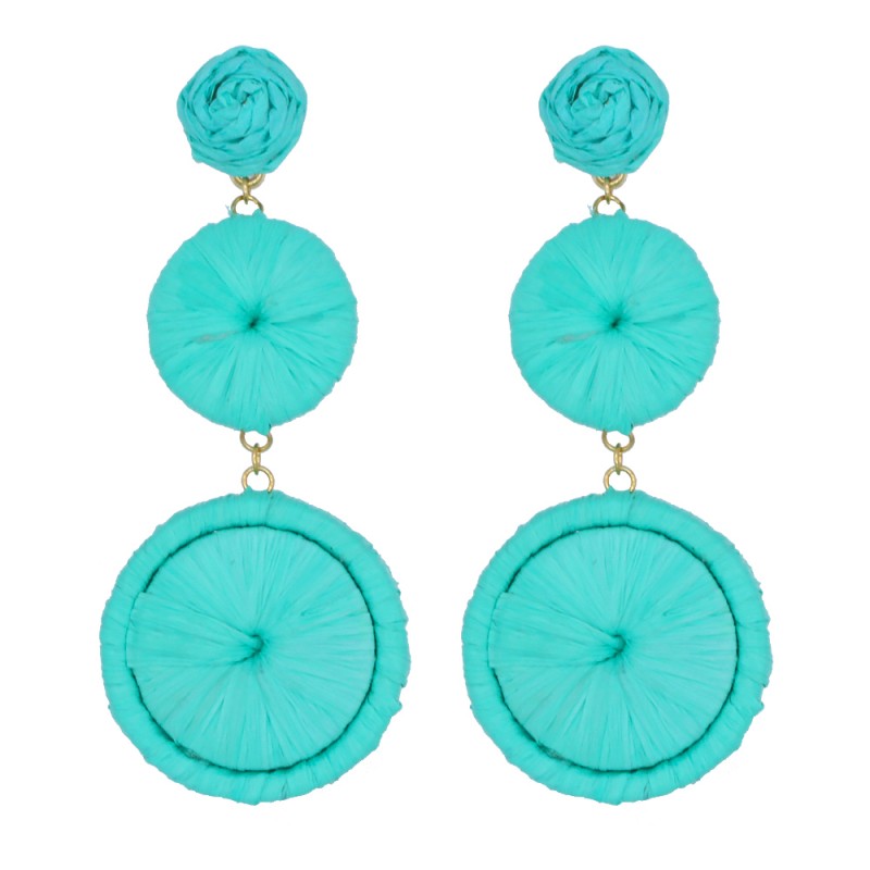RAFFIA WRAPPED DROP DANGLE EARRINGS - TURQUOISE