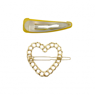 LINK HEART & MATTE HAIR CLIP SET - YELLOW