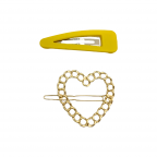 LINK HEART & MATTE HAIR CLIP SET - YELLOW