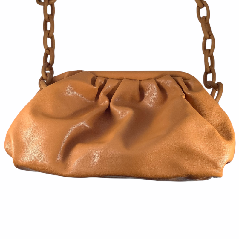 LEATHER LINK CLUTCH/CROSSBODY - CARAMEL