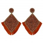 BEADED DIAMOND TASSEL STATEMENT EARRINGS - COPPER