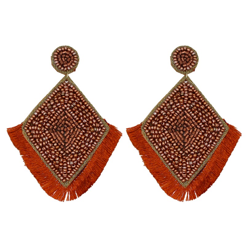 BEADED DIAMOND TASSEL STATEMENT EARRINGS - COPPER