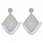BEADED DIAMOND TASSEL STATEMENT EARRINGS - WHITE