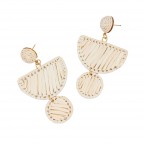 GEOMETRIC RAFFIA WRAPPED STATEMENT EARRINGS - IVORY