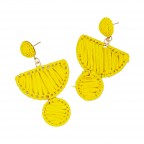 GEOMETRIC RAFFIA WRAPPED STATEMENT EARRINGS - YELLOW