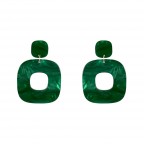 RESIN HOOP EARRINGS ROUNDED SQAURE - GREEN