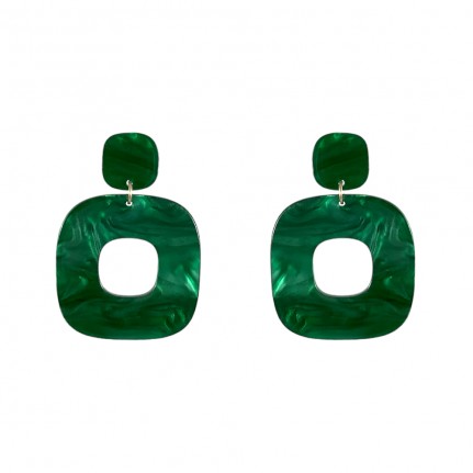 RESIN HOOP EARRINGS ROUNDED SQAURE - GREEN