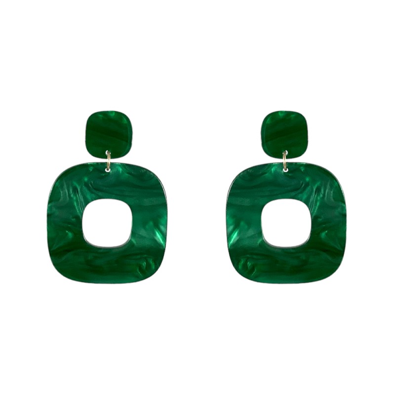 RESIN HOOP EARRINGS ROUNDED SQAURE - GREEN