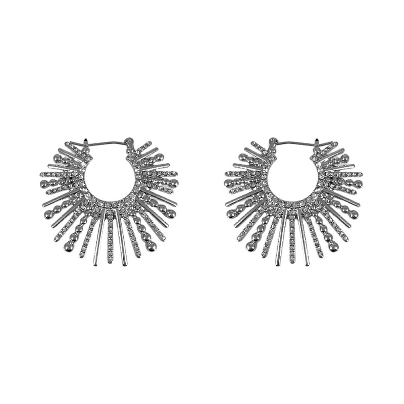 CRYSTAL HOOP EARRINGS - SILVER PAVE STARBURST
