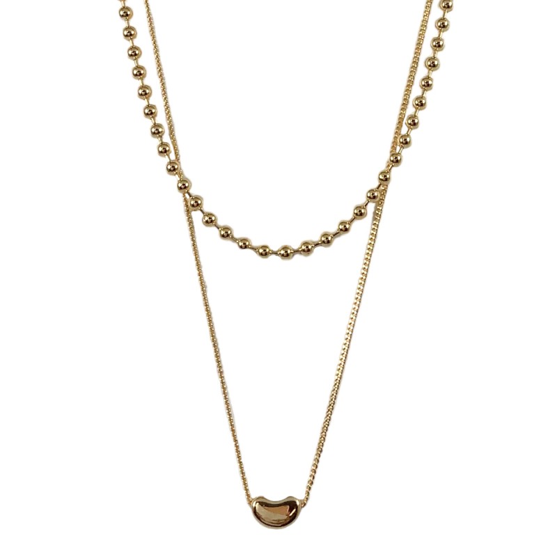 LAYERED LINK PENDANT NECKLACE - BEAN PENDANT 