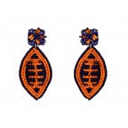 SEED BEAD STATEMENT EARRINGS - FOOTBALL ORANGE NAVY