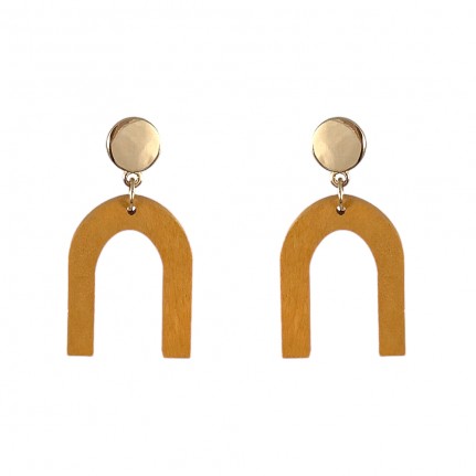 WOOD U DROP EARRINGS - TAN 