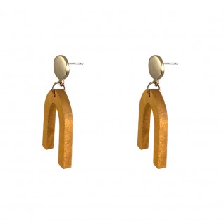 WOOD U DROP EARRINGS - TAN 