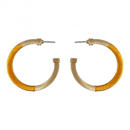 SILK WRAP TEXTURED HOOP EARRINGS - MUSTARD YELLOW