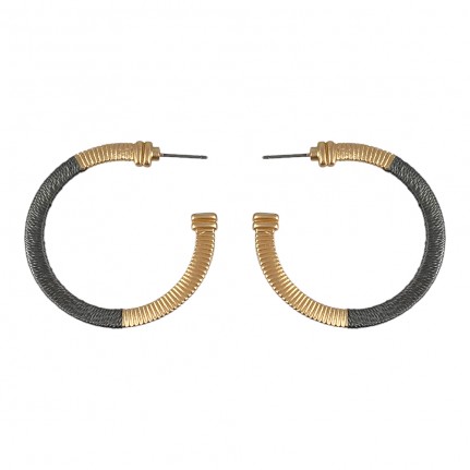 SILK WRAP TEXTURED HOOP EARRINGS - GREY